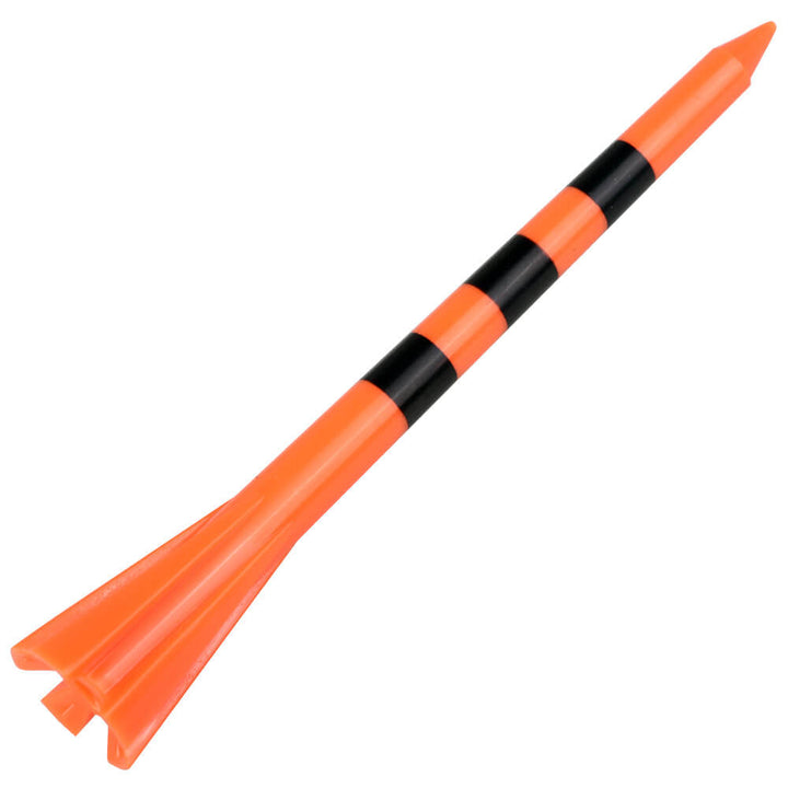 detials of orange/black striped plastic golf tees