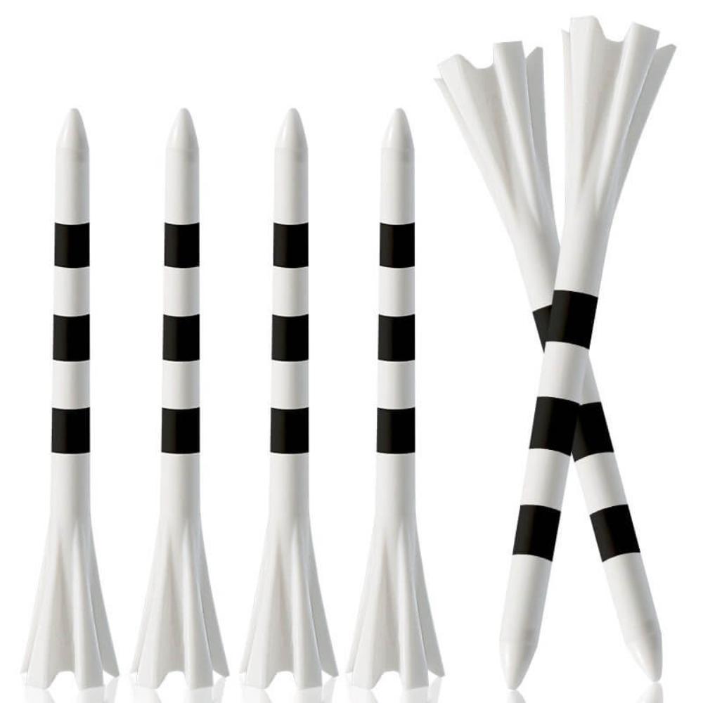 some white/black striped plastic golf tees